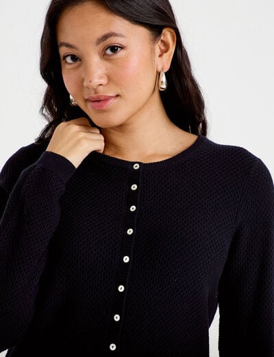 Gilet ajour&eacute; manches longues bleu marine femme