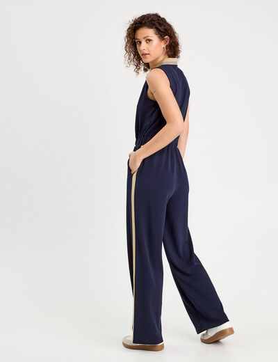 Combinaison pantalon zippée bleu marine femme