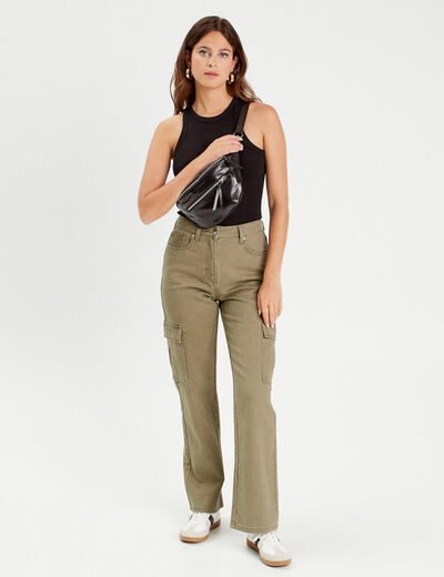 Pantalon cargo large vert kaki femme