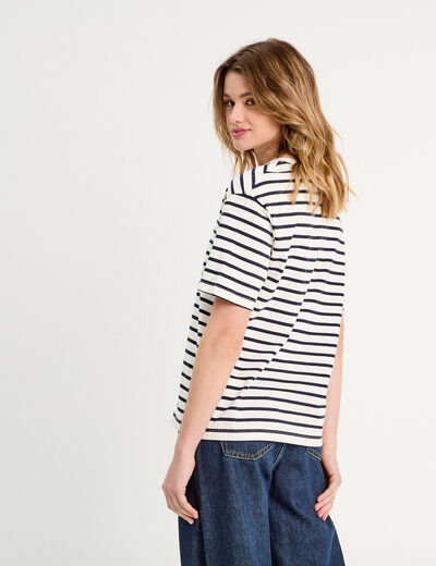 T-shirt oversize col en V bleu foncé femme