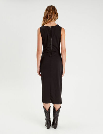 Robe longue ajustée drappée noir femme