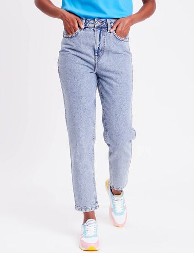 Jeans mom taille haute denim bleach femme
