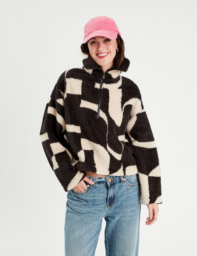 Sweat col camionneur blanc femme