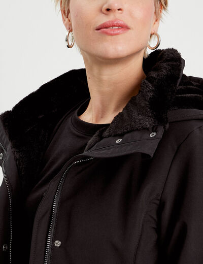 Parka longue à capuche noir femme