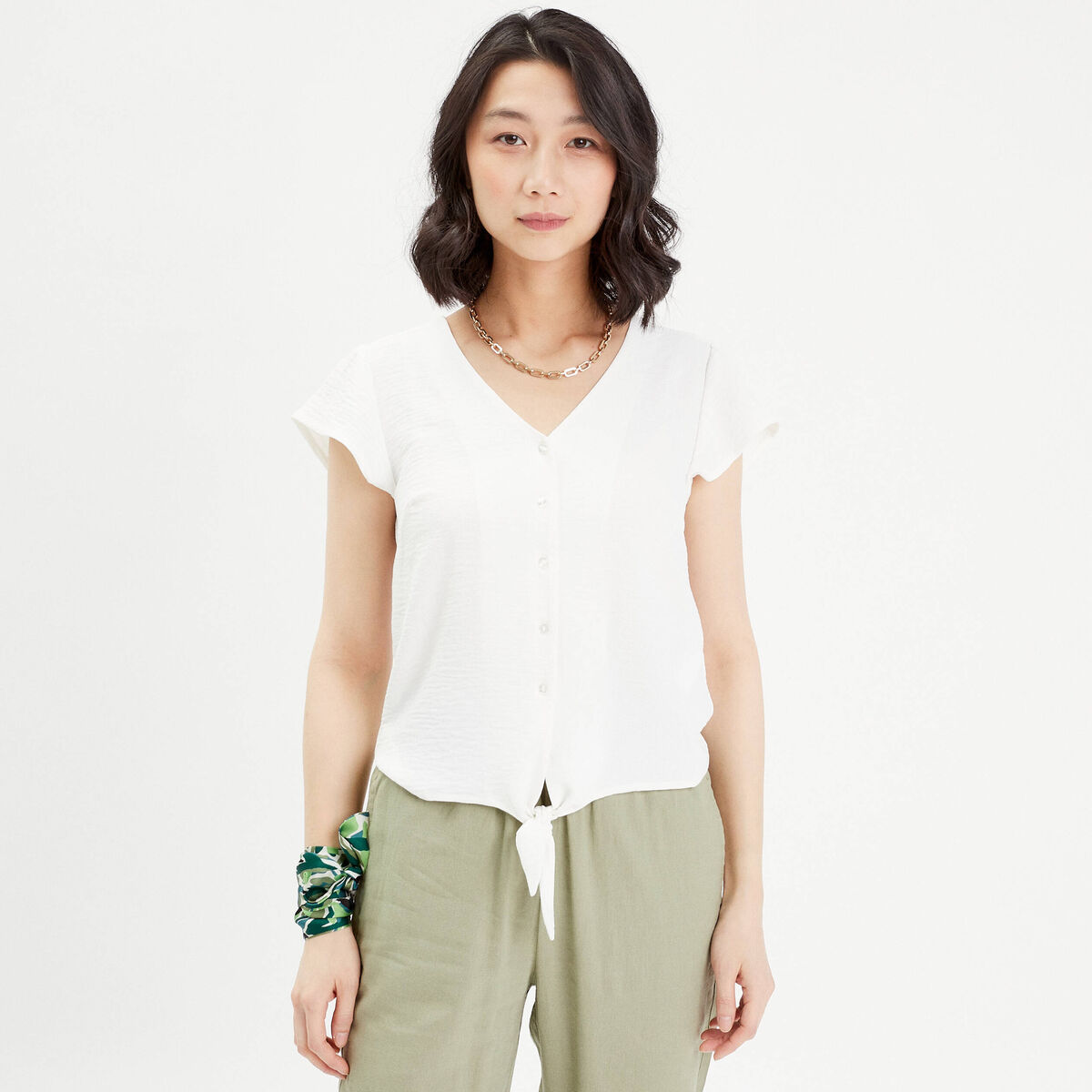 Blouse manches courtes ecru femme