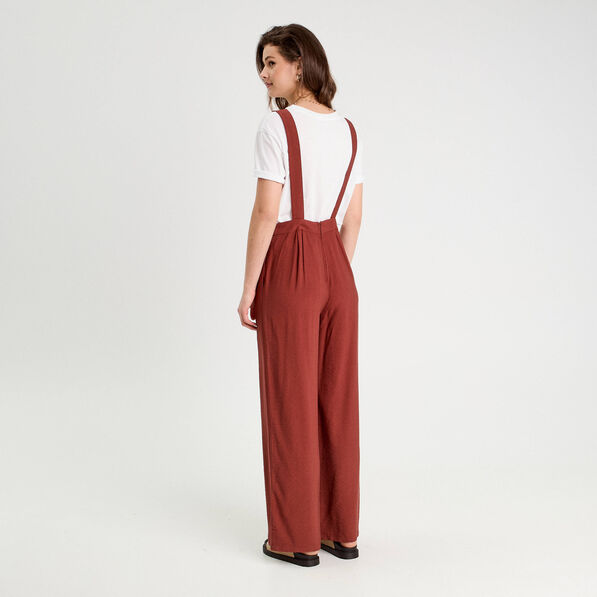 Salopette jambe large marron cognac femme