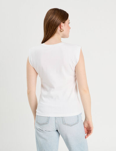 T-shirt col rond sans manches blanc femme