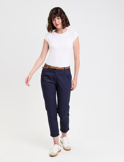 Pantalon chino 7/8ème bleu marine femme