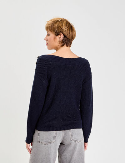 Pull col bateau bleu marine femme