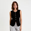Gilet sans manches tweed noir femme