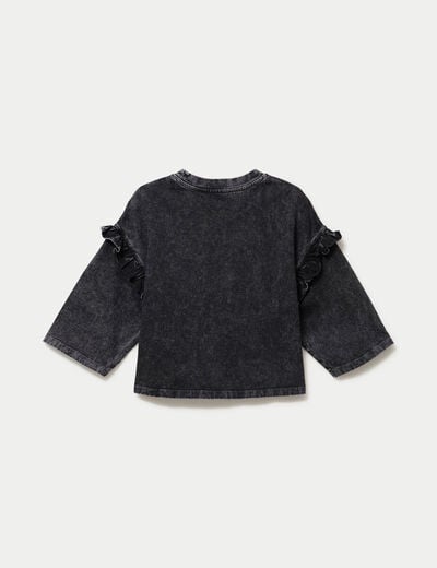 T-shirt oversize court manches longues gris fonc&eacute; femme