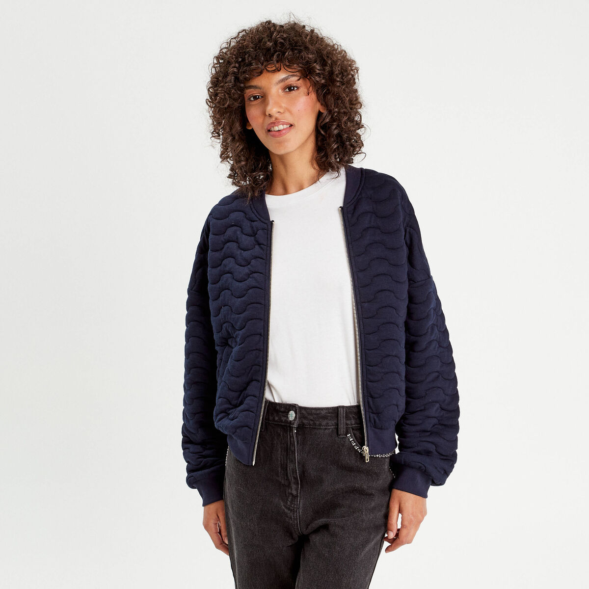 Veste matelassé zippé bleu marine femme