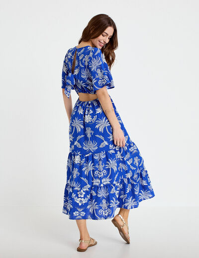Robe &eacute;vas&eacute;e col v bleu roi femme