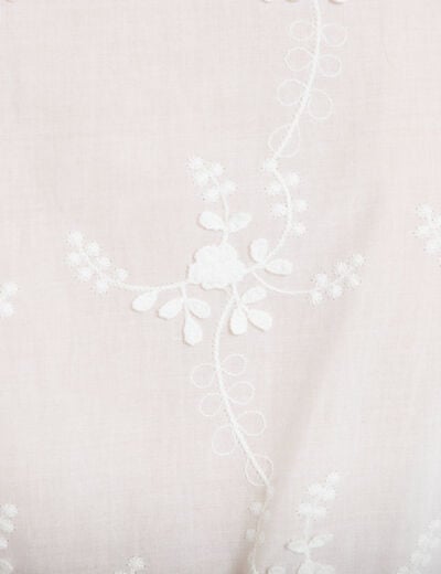 Blouse col v manches courtes brod&eacute;e ecru femme