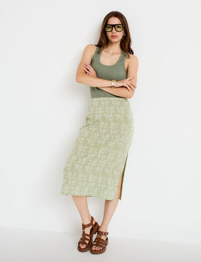 Jupe &eacute;vas&eacute;e longueur 3/4 vert femme