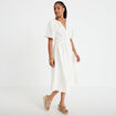 Robe midi pliss&eacute;e col v manches courtes blanc femme