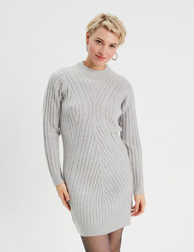Robe pull &agrave; torsades gris clair femme