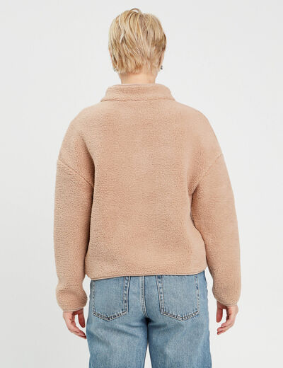 Sweat effet polaire beige femme