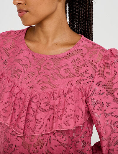 Blouse en dentelle manches longues vieux rose femme