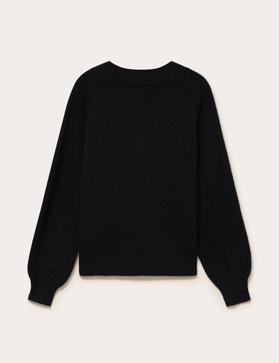 Pull col v manches longues noir femme