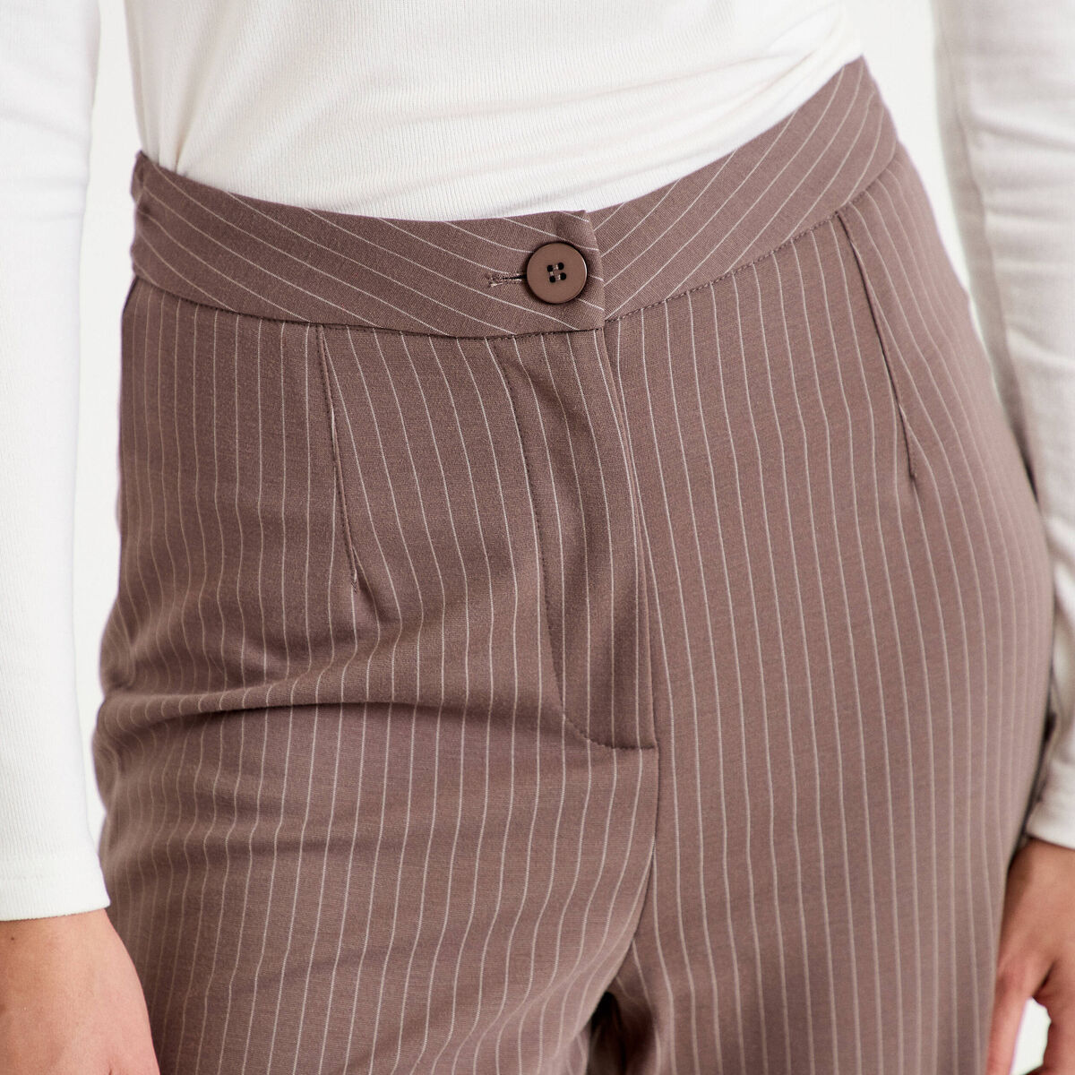 Pantalon large taille haute taupe femme