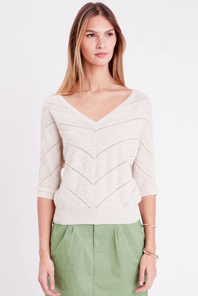 Pull manches chauves-souris ecru femme