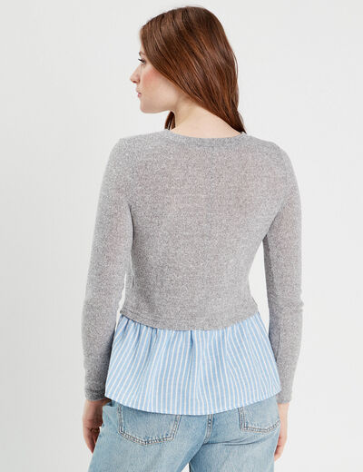 Pull effet 2-en-1 chemise gris clair femme