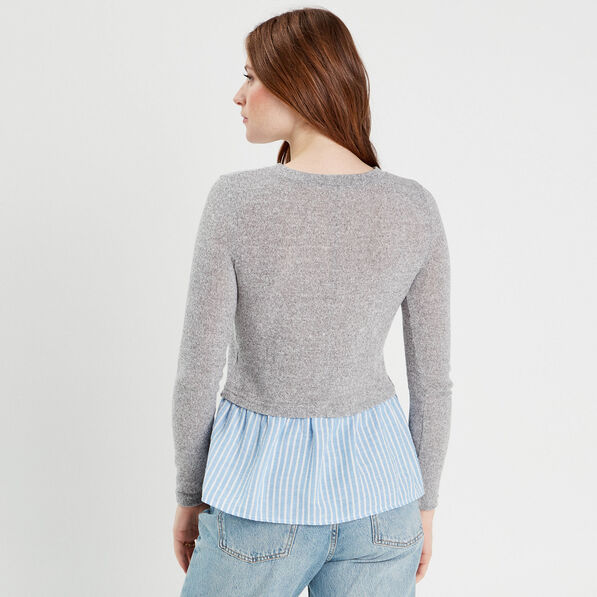 pull effet 2 en 1 chemise gris clair femme Pull effet 2-en-1 chemise gris clair femme