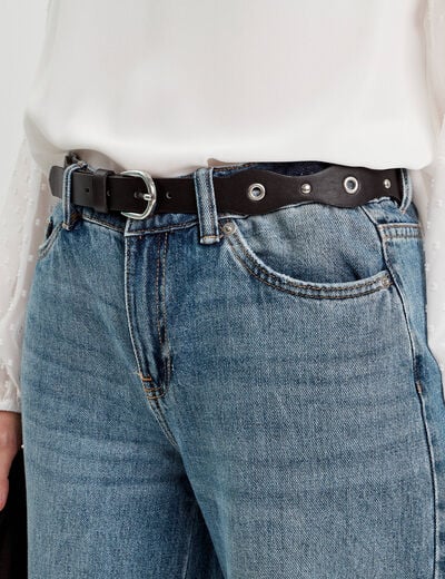 Ceinture oeillets et clous noir femme