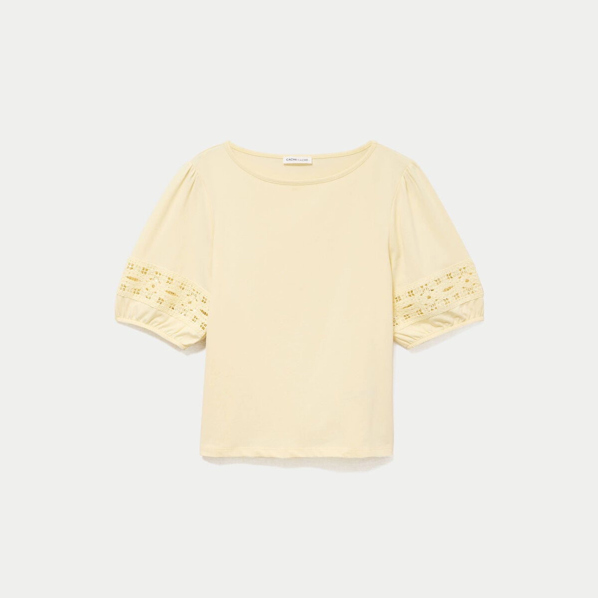 T-shirt col rond manches courtes jaune pastel femme