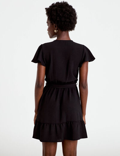 Robe courte &eacute;vas&eacute;e col v manches courtes noir femme