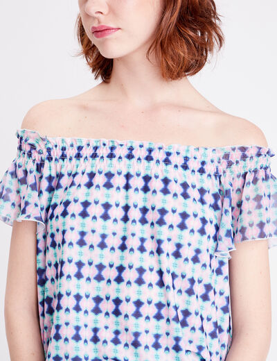 T-shirt manches courtes smocké bleu foncé femme