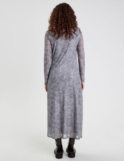 Robe longue ajustée fronces bleu gris femme