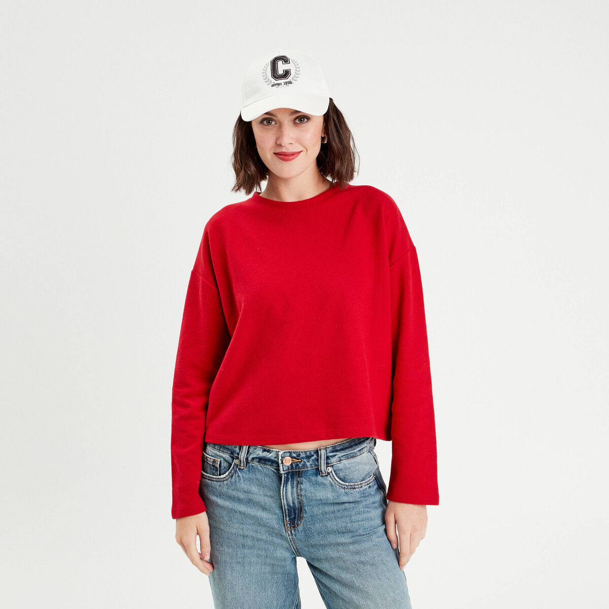 Sweat manches longues rouge femme