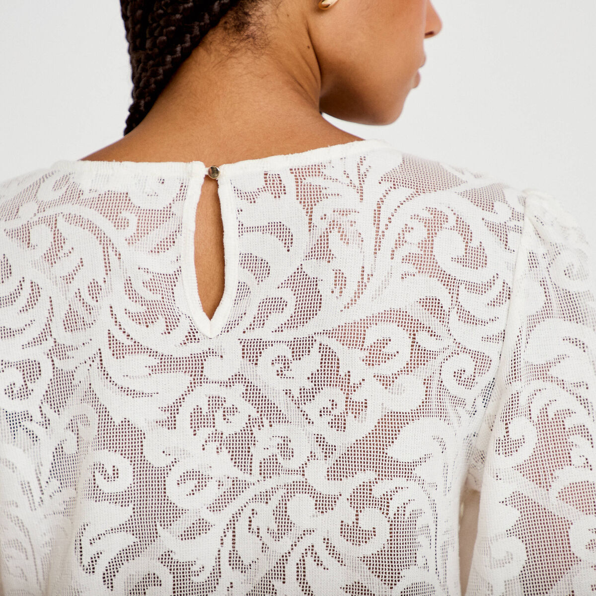 Blouse en dentelle manches longues ecru femme