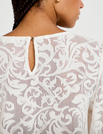 Blouse en dentelle manches longues ecru femme