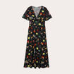 Robe longue évasée col twisté noir femme