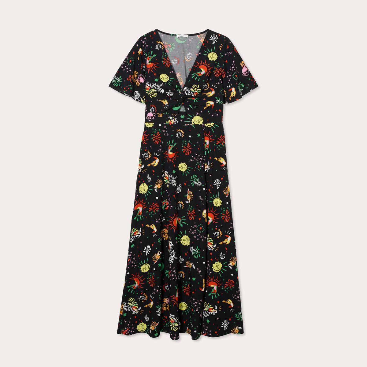 Robe longue évasée col twisté noir femme