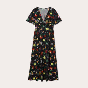 Robe longue évasée col twisté noir femme