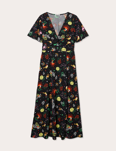 Robe longue évasée col twisté noir femme