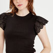 T-shirt manches courtes côtelé noir femme