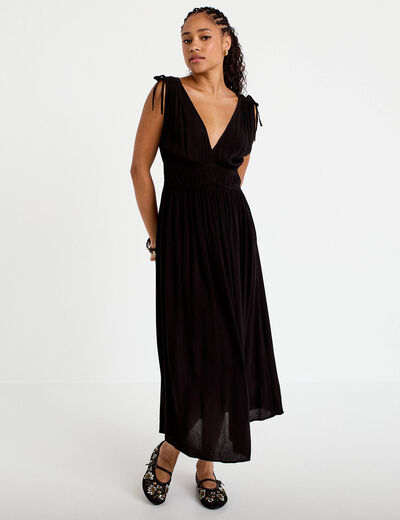 Robe midi &eacute;vas&eacute;e d&eacute;collet&eacute; sans manches noir femme