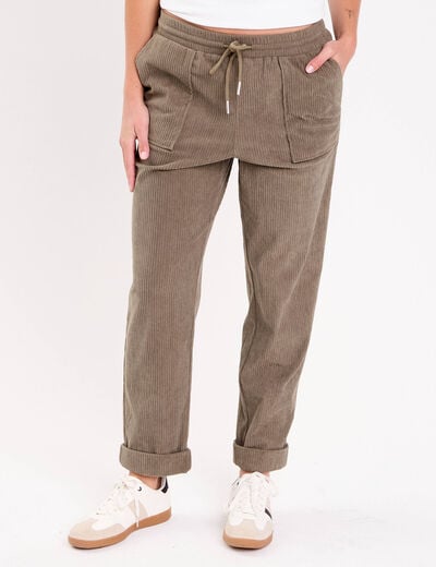 Pantalon jogging velours vert kaki femme