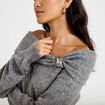 Pull col bardot manches longues gris femme