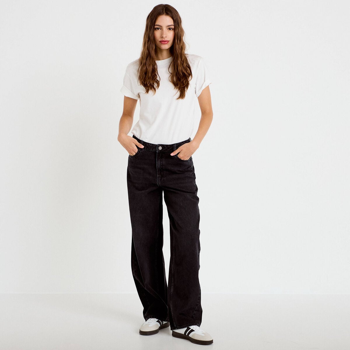 Jean coupe large denim noir femme