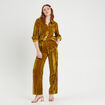 Pantalon large fluide velours vert olive femme