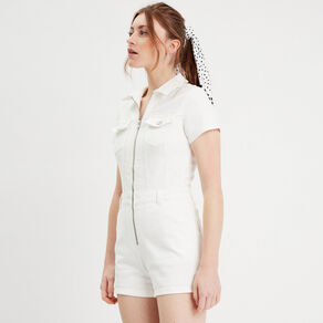 Combishort zippée en jean ecru femme