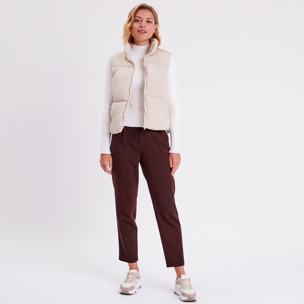 Doudoune droite sans manches sable femme