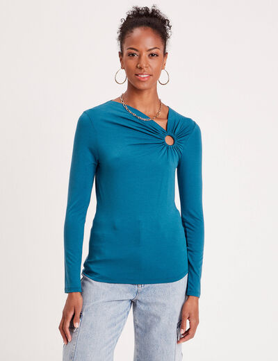 Blouse manches longues anneau bleu canard femme