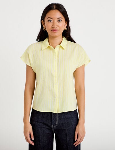 Chemise ample pliss&eacute;e manches courtes jaune femme